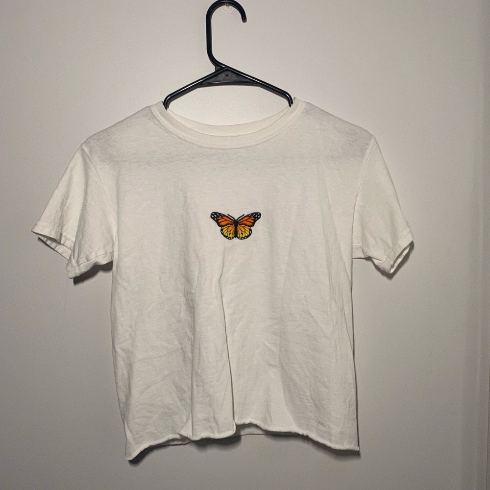 Brandy Melville white tee with butterfly patch size OS